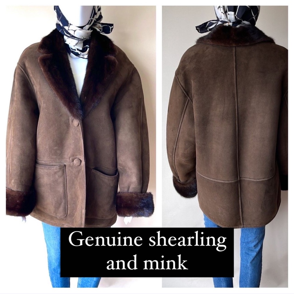 Vintage Shearling Genuine Leather Fur Mink Teddy Bomber Coat Jacket